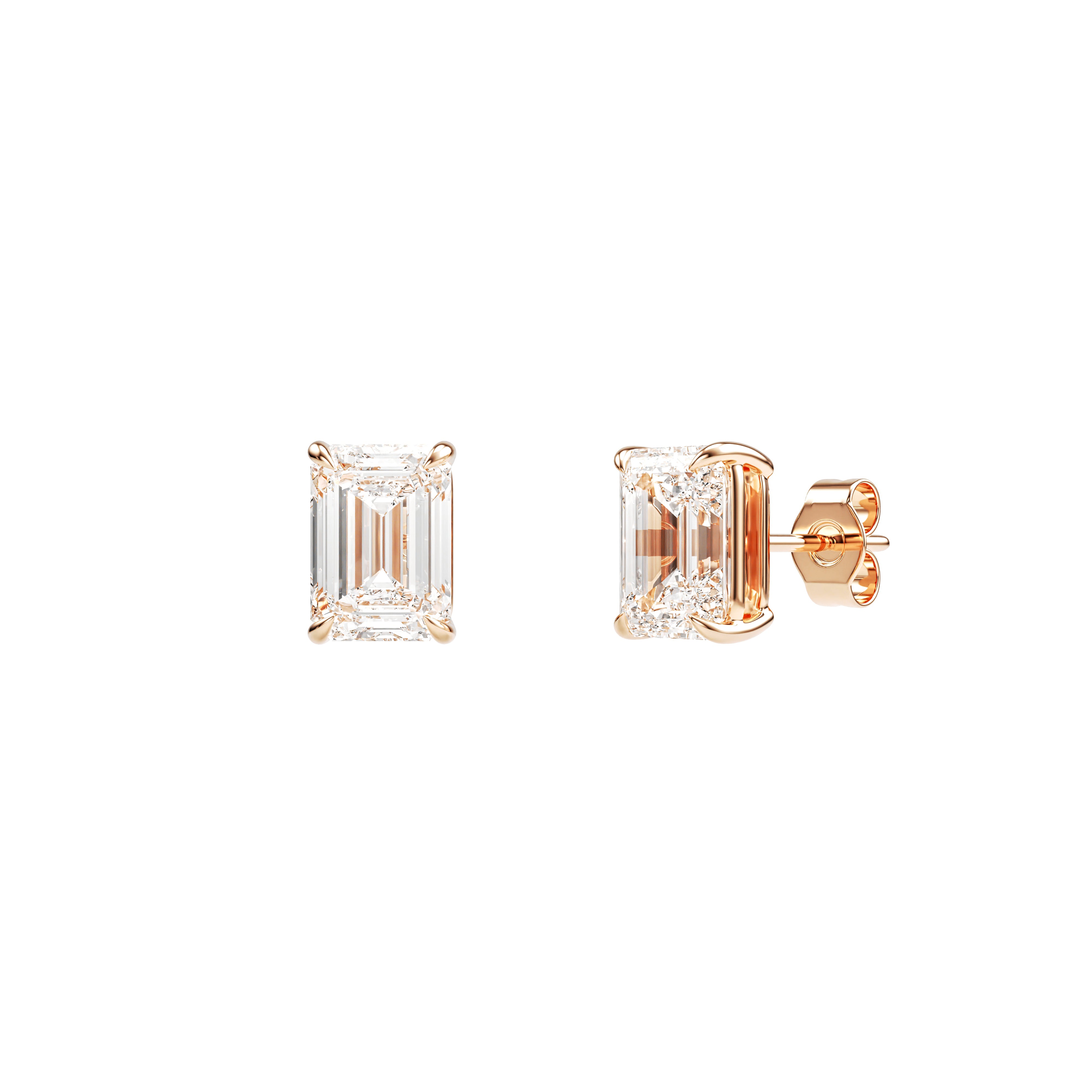 14k Rose Gold — Emerald Cut Stud Earrings