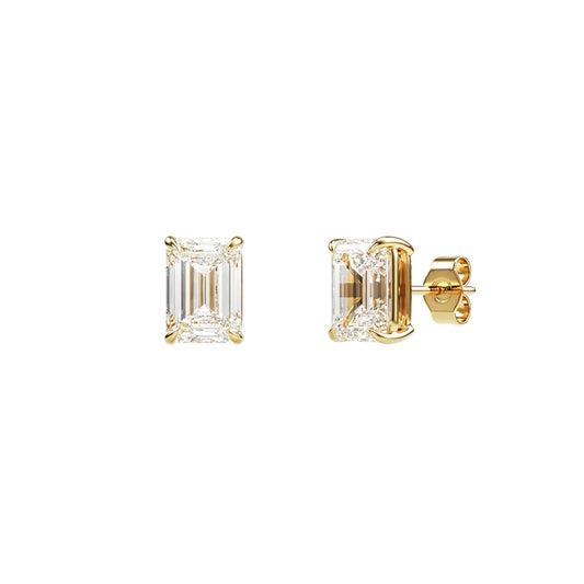14k Yellow Gold — Emerald Cut Stud Earrings