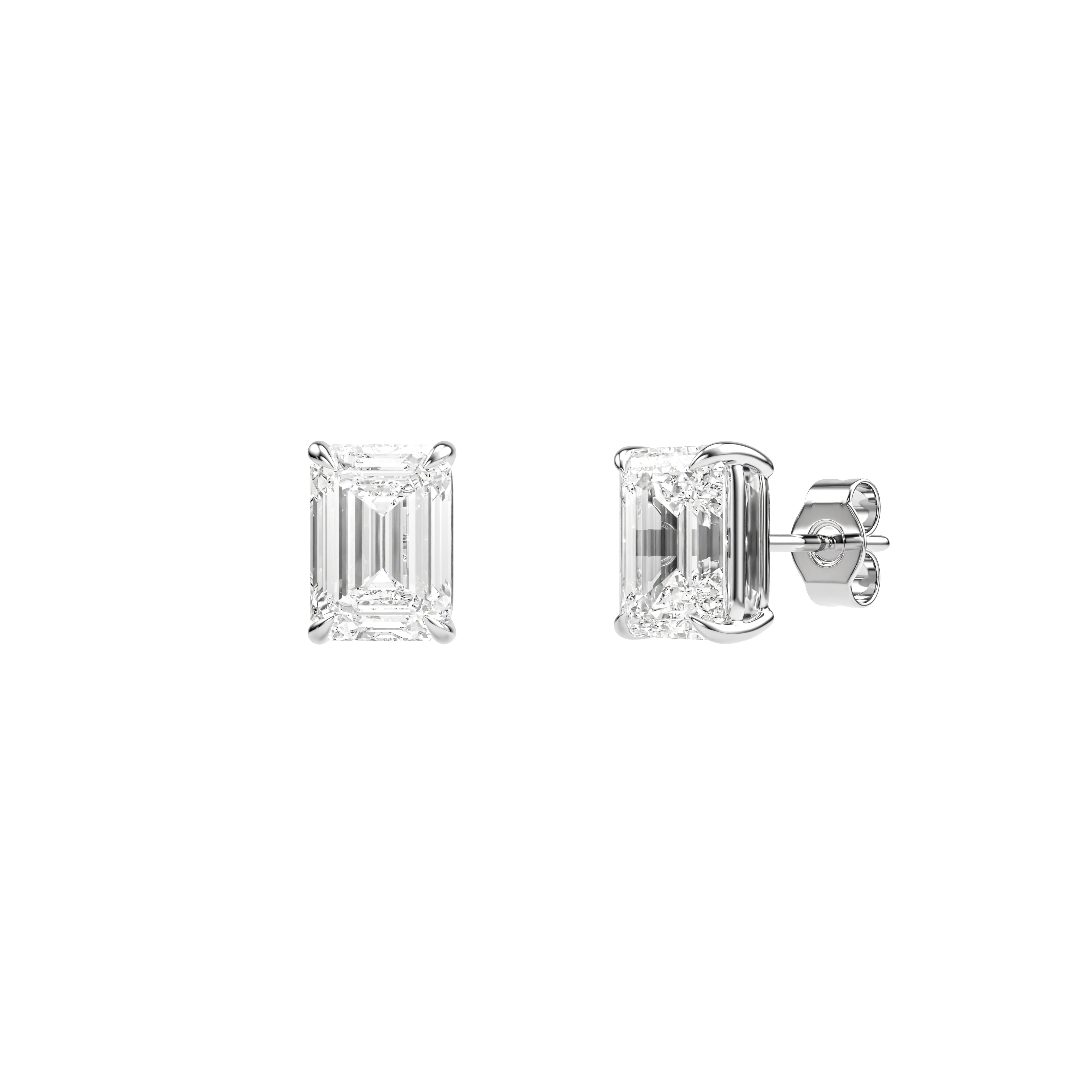 14k White Gold — Emerald Cut Stud Earrings