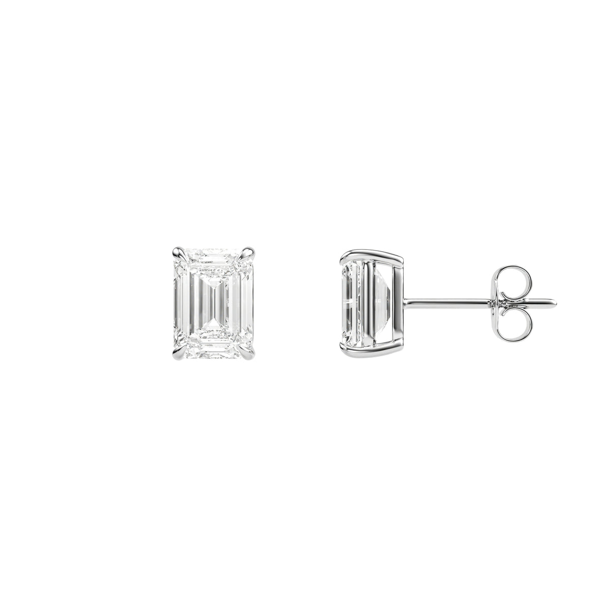 14k White Gold — Emerald Cut Stud Earrings