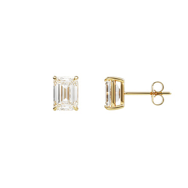 14k Yellow Gold — Emerald Cut Stud Earrings