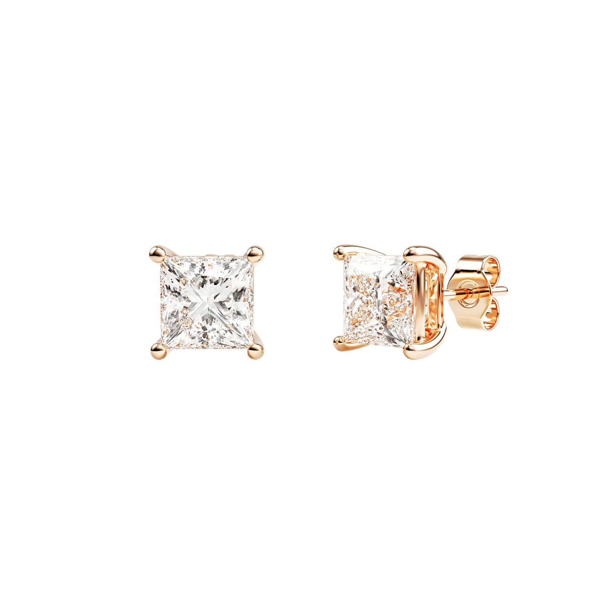 14k Rose Gold — Princess Cut Stud Earrings