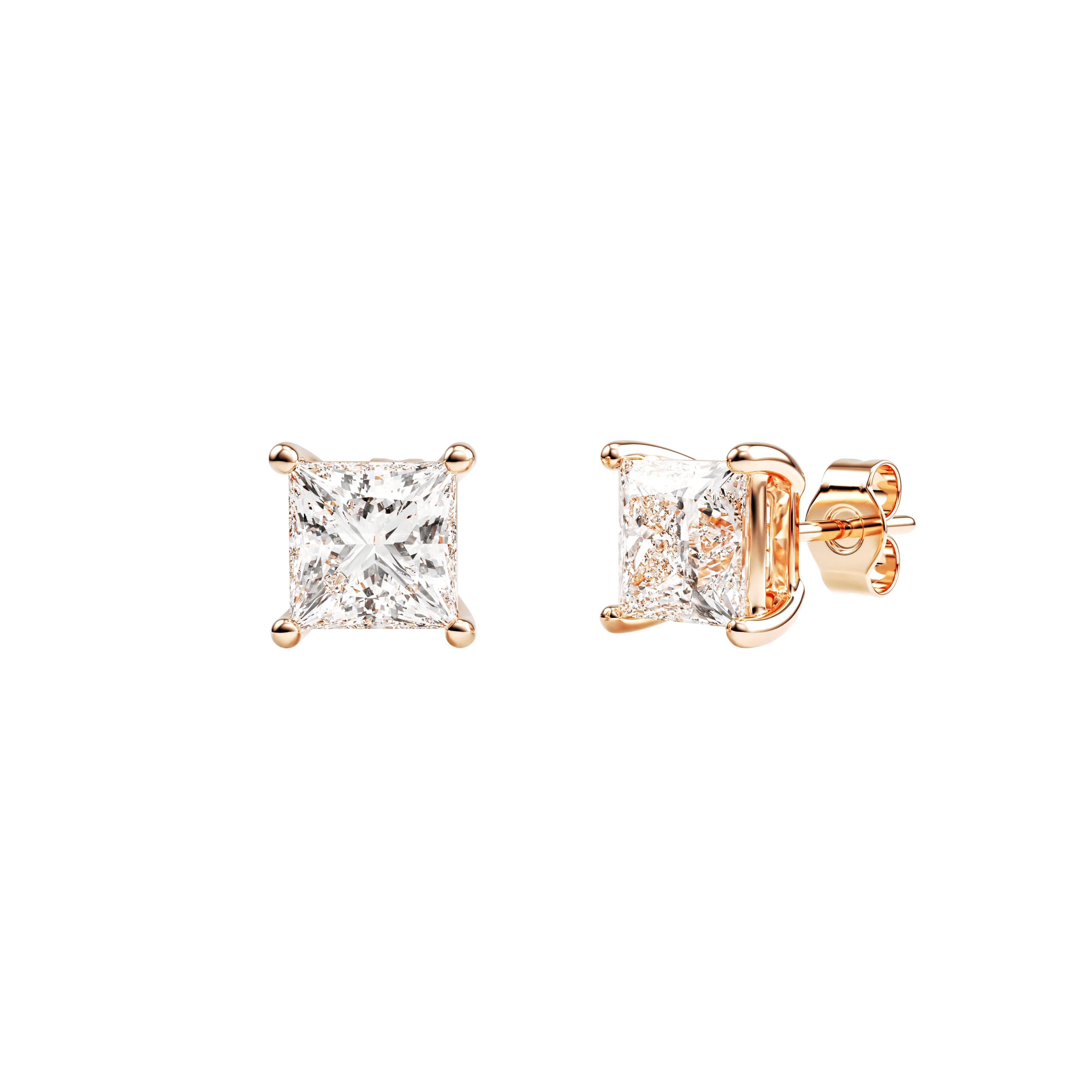 14k Rose Gold — Princess Cut Stud Earrings