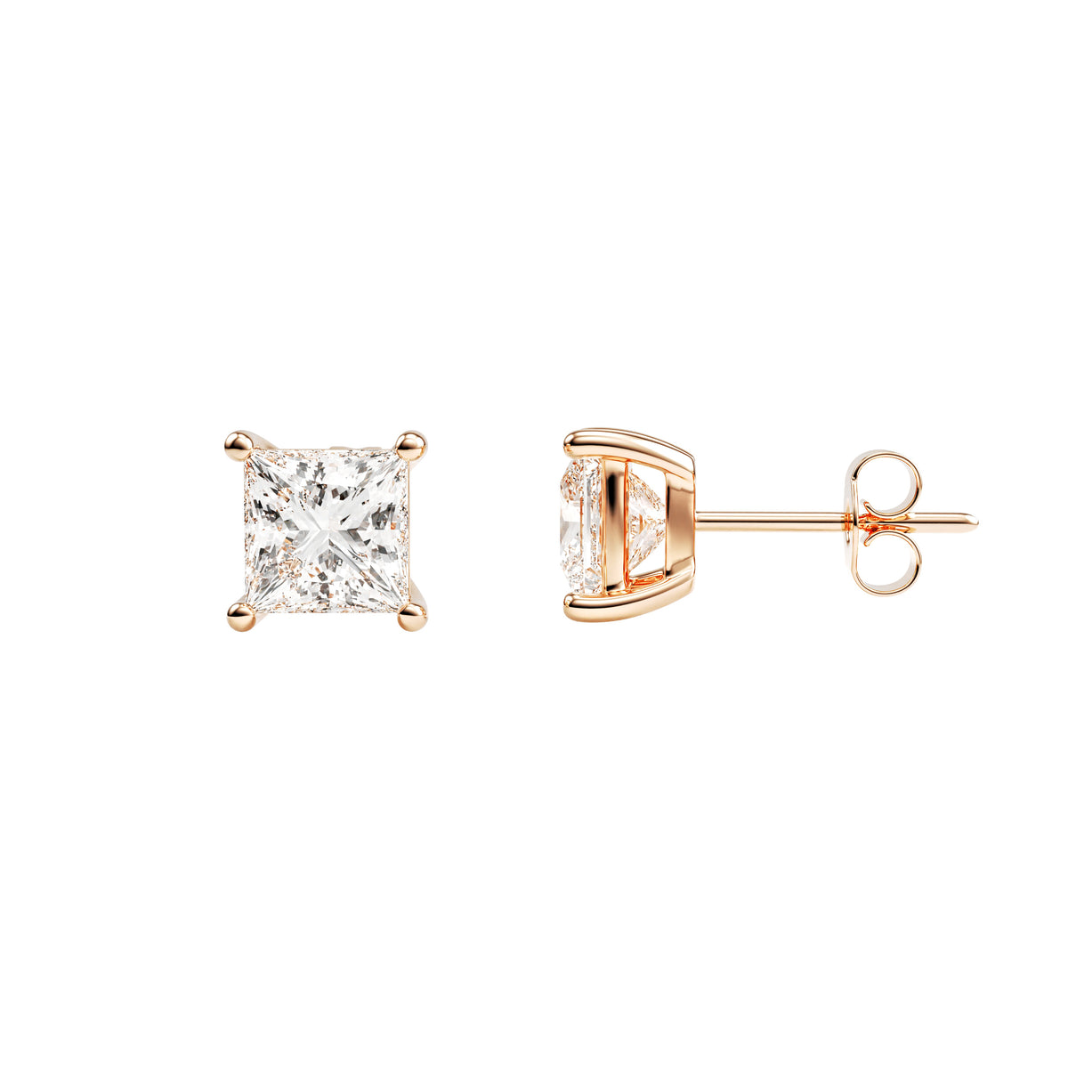 14k Rose Gold — Princess Cut Stud Earrings