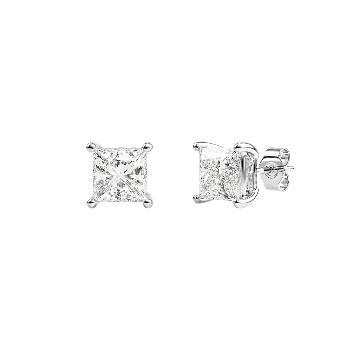 14k White Gold — Princess Cut Stud Earrings