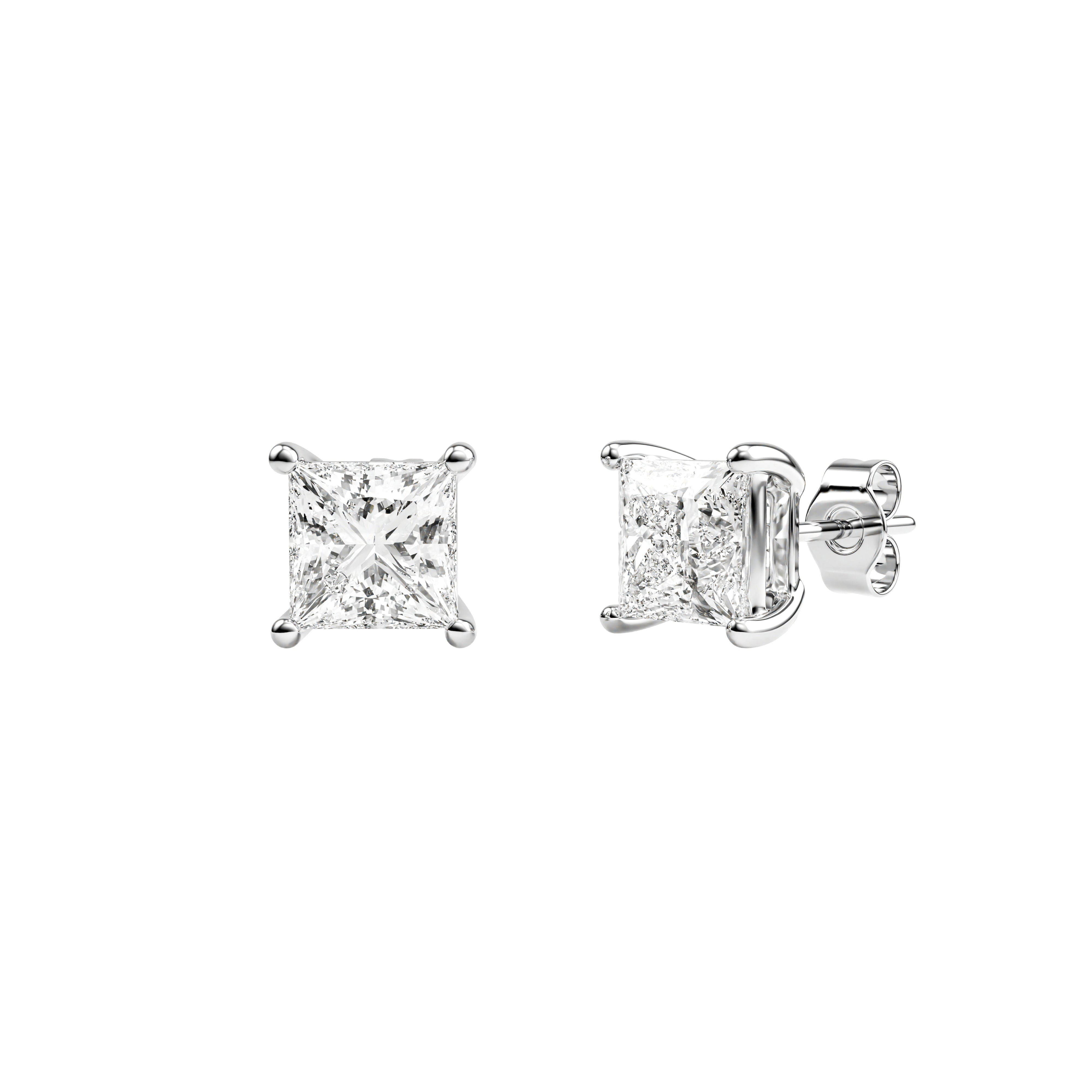 14k White Gold — Princess Cut Stud Earrings