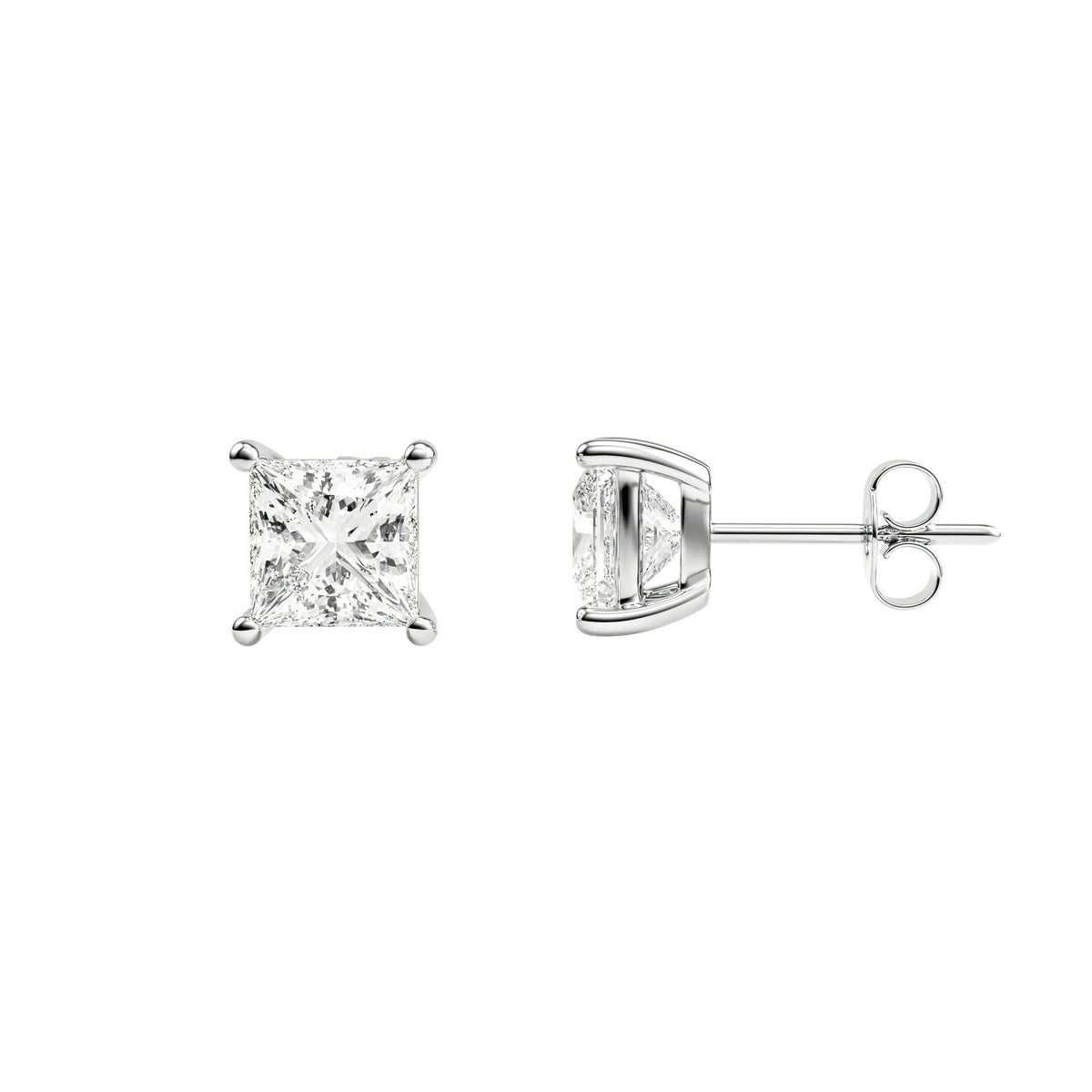 14k White Gold — Princess Cut Stud Earrings