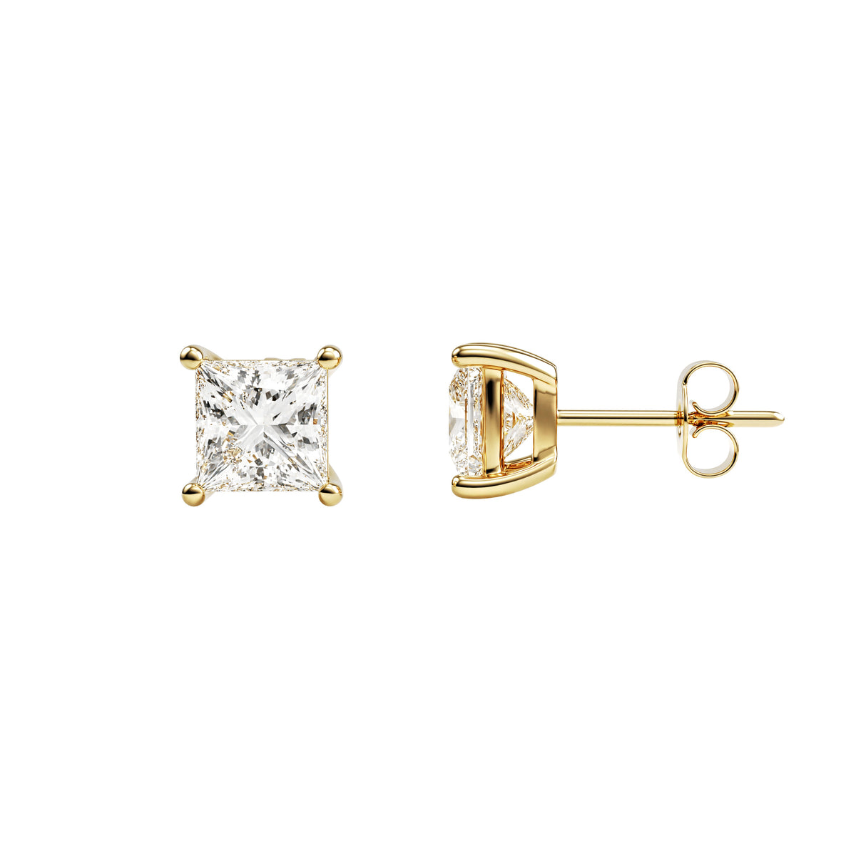 14k Yellow Gold — Princess Cut Stud Earrings